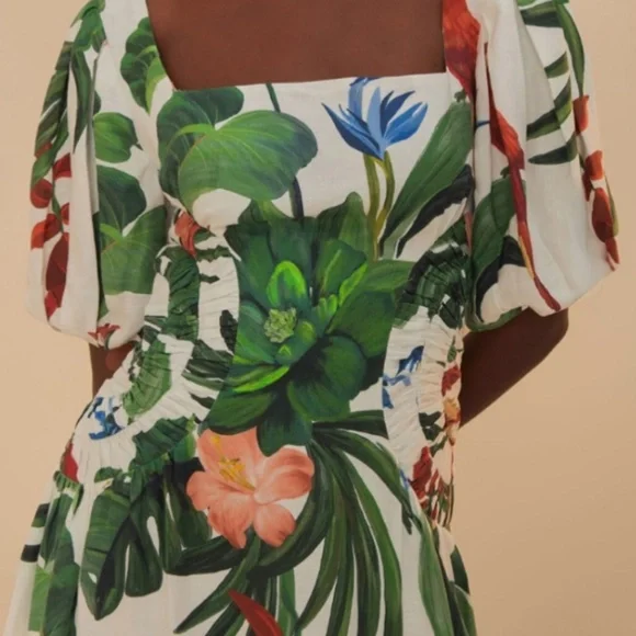 NWT AUTH FARM RIO Off White Midnight Macaw Fiesta Midi Dress SZ M - Picture 2 of 4